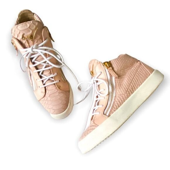 GIUSEPPE ZANOTTI Blush Pink Snake Embossed Leather Sneakers, Size 38EU - Picture 3 of 13
